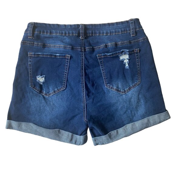 Blue Savvy women's 14 dark wash blue cuffed ripped button zip stretchy shorts - Picture 2 of 6